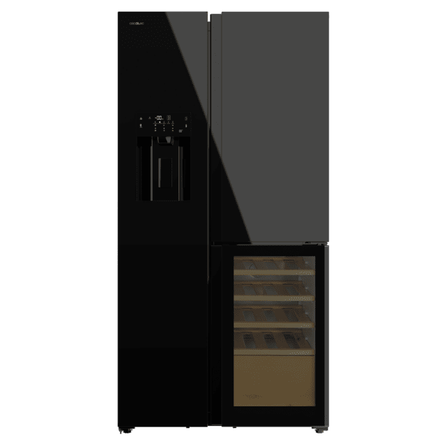 Bolero CoolMarket TDW 529 WID Black Glass E Geladeira 3 portas de vidro preto com adega e máquina de gelo, 183 cm de altura, 91,1 cm de largura e 70,6 cm de profundidade, capacidade 529L, compressor Inverter Plus, Total No Frost, classe energética E. Além disso, Possui diversos modos como Fast Cooling e Fast Freezing, além de sistemas como MultiAirFlow, Metal Cooling e modo férias.