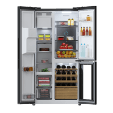 Bolero CoolMarket TDW 529 WID Black Glass E Geladeira 3 portas de vidro preto com adega e máquina de gelo, 183 cm de altura, 91,1 cm de largura e 70,6 cm de profundidade, capacidade 529L, compressor Inverter Plus, Total No Frost, classe energética E. Além disso, Possui diversos modos como Fast Cooling e Fast Freezing, além de sistemas como MultiAirFlow, Metal Cooling e modo férias.