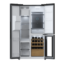 Bolero CoolMarket TDW 529 WID Black Glass E Frigorífico 3 puertas cristal negro con vinoteca y Icemaker, 183 cm alto, 91,1 cm ancho y 70,6cm profundo, capacidad 529L, compresor Inverter Plus, Total No Frost, clase energética E. Además, cuenta con distintos modos como Fast Cooling y Fast Freezing, así como sistemas como MultiAirFlow, Metal Cooling y modo vacaciones.