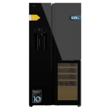 Bolero CoolMarket TDW 529 WID Black Glass E Frigorífico 3 puertas cristal negro con vinoteca y Icemaker, 183 cm alto, 91,1 cm ancho y 70,6cm profundo, capacidad 529L, compresor Inverter Plus, Total No Frost, clase energética E. Además, cuenta con distintos modos como Fast Cooling y Fast Freezing, así como sistemas como MultiAirFlow, Metal Cooling y modo vacaciones.