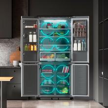 Bolero CoolMarket 4D 466 SBI Inox E Geladeira americana em aço inox com 466 L de capacidade, 193,5 x 84,4 cm, classe E, Total No Frost, Compressor Inverter Plus e Multi AirFlow; e com tecnologias Fast Cooling e FastFreezing, modo Smart e gaveta conversível Fresh Zone Plus