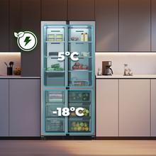 Bolero CoolMarket 4D 466 SBI Inox E Frigorífico americano acero Inoxidable de 466 L de capacidad, 193,5 x 84,4 cm, clase E, Total No Frost, Compresor Inverter Plus y Multi AirFlow; y con tecnologías Fast Cooling y FastFreezing, y el modo Smart y cajón convertible Fresh Zone Plus