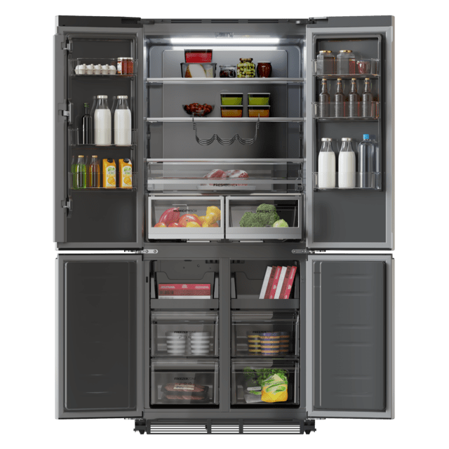 Bolero CoolMarket 4D 466 SBI Inox E Geladeira americana em aço inox com 466 L de capacidade, 193,5 x 84,4 cm, classe E, Total No Frost, Compressor Inverter Plus e Multi AirFlow; e com tecnologias Fast Cooling e FastFreezing, modo Smart e gaveta conversível Fresh Zone Plus