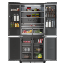 Bolero CoolMarket 4D 466 SBI Inox E Réfrigérateur américain en acier inoxydable d'une capacité de 466 L, 193,5 x 84,4 cm, classe E, Total No Frost, compresseur Inverter Plus et Multi AirFlow ; et avec les technologies Fast Cooling et FastFreezing, le mode Smart et le tiroir convertible Fresh Zone Plus