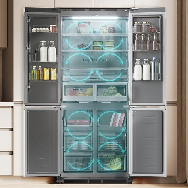 Bolero CoolMarket 4D 466 SBI Inox E Frigorífico americano acero Inoxidable de 466 L de capacidad, 193,5 x 84,4 cm, clase E, Total No Frost, Compresor Inverter Plus y Multi AirFlow; y con tecnologías Fast Cooling y FastFreezing, y el modo Smart y cajón convertible Fresh Zone Plus