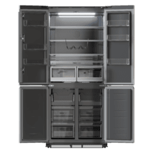 Bolero CoolMarket 4D 466 SBI Inox E Réfrigérateur américain en acier inoxydable d'une capacité de 466 L, 193,5 x 84,4 cm, classe E, Total No Frost, compresseur Inverter Plus et Multi AirFlow ; et avec les technologies Fast Cooling et FastFreezing, le mode Smart et le tiroir convertible Fresh Zone Plus
