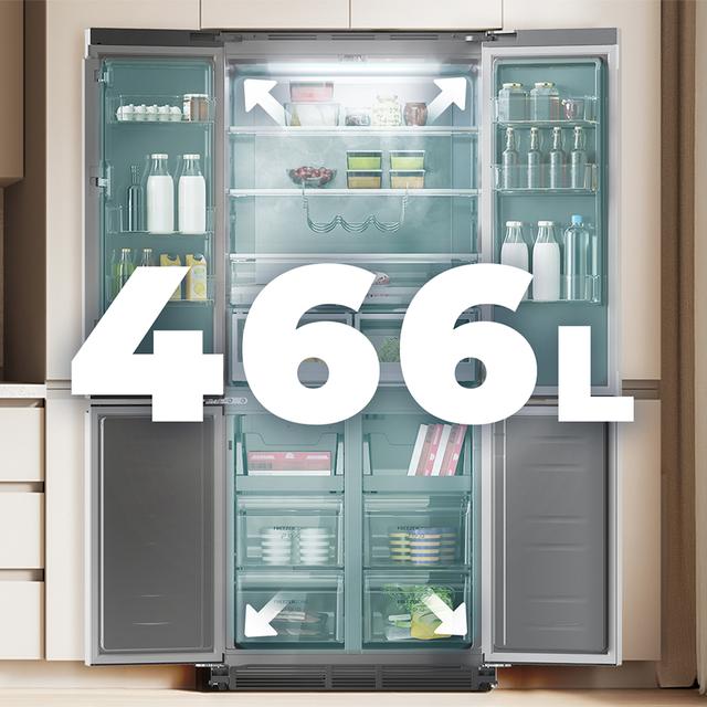 Bolero CoolMarket 4D 466 SBI Inox E Frigorífico americano acero Inoxidable de 466 L de capacidad, 193,5 x 84,4 cm, clase E, Total No Frost, Compresor Inverter Plus y Multi AirFlow; y con tecnologías Fast Cooling y FastFreezing, y el modo Smart y cajón convertible Fresh Zone Plus