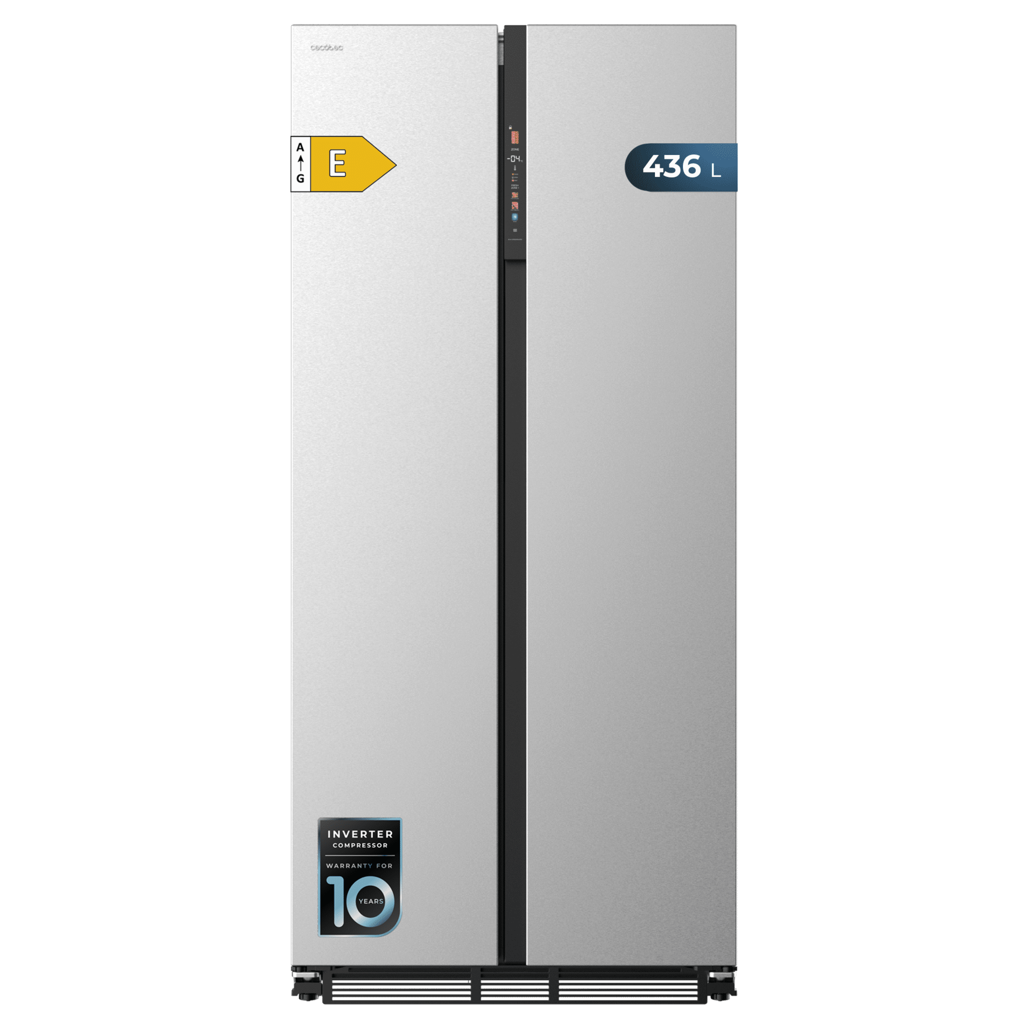 Frigorífico americano acero Inoxidable de 436 L de capacidad, 184,8 x 84,4 cm, clase E, Total No Frost, Compresor Inverter Plus y Multi AirFlow, y con tecnologías Fast Cooling y Fast Freezing, y  el Modo Smart y cajón convertible Fresh Zone Plus