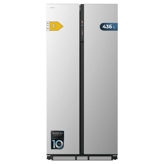 Bolero CoolMarket SBS 436 SBI Inox E Geladeira americana em aço inox com 436 L de capacidade, 184,8 x 84,4 cm, classe E, Total No Frost, Compressor Inverter Plus e Multi AirFlow; e com tecnologias Fast Cooling e Fast Freezing, e gaveta conversível Smart Mode e Fresh Zone Plus