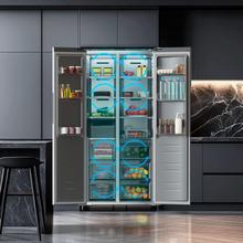 Bolero CoolMarket SBS 436 SBI Inox E Geladeira americana em aço inox com 436 L de capacidade, 184,8 x 84,4 cm, classe E, Total No Frost, Compressor Inverter Plus e Multi AirFlow; e com tecnologias Fast Cooling e Fast Freezing, e gaveta conversível Smart Mode e Fresh Zone Plus