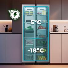 Frigorífico americano acero Inoxidable de 436 L de capacidad, 184,8 x 84,4 cm, clase E, Total No Frost, Compresor Inverter Plus y Multi AirFlow; y con tecnologías Fast Cooling y Fast Freezing, y  el Modo Smart y cajón convertible Fresh Zone Plus