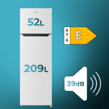 Bolero CoolMarket 2D 261 White E Frigorífico de dos puertas blanco, 169,3 de alto y 54 de ancho, 261 litros, Defrost, clase energética E y con modo Fast Freezing