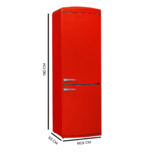 Bolero CoolMarket Combi Origin 294+ Red E Frigorífico retro combi rojo, 190cm de alto y 60 de ancho, capacidad 294L, Total No Frost, clase energética E, Multi Cooling, Ultra Fresh, Convertible Box, Multi Air Flow, Fast Freezing, Modo Eco, Botellero y Alarma en puerta..