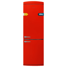 Bolero CoolMarket Combi Origin 294+ Red E Frigorífico retro combi rojo, 190cm de alto y 60 de ancho, capacidad 294L, Total No Frost, clase energética E, Multi Cooling, Ultra Fresh, Convertible Box, Multi Air Flow, Fast Freezing, Modo Eco, Botellero y Alarma en puerta..