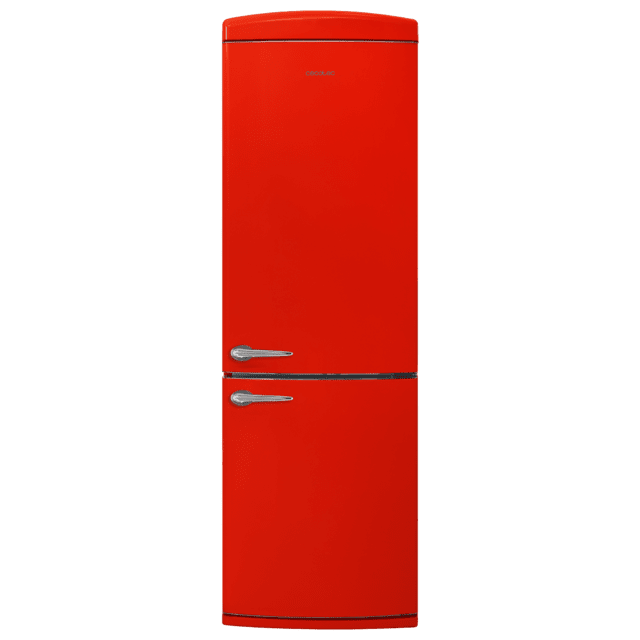 Bolero CoolMarket Combi Origin 294+ Red E Frigorífico retro combi rojo, 190cm de alto y 60 de ancho, capacidad 294L, Total No Frost, clase energética E, Multi Cooling, Ultra Fresh, Convertible Box, Multi Air Flow, Fast Freezing, Modo Eco, Botellero y Alarma en puerta..