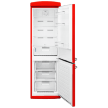 Bolero CoolMarket Combi Origin 294+ Red E Frigorífico retro combi rojo, 190cm de alto y 60 de ancho, capacidad 294L, Total No Frost, clase energética E, Multi Cooling, Ultra Fresh, Convertible Box, Multi Air Flow, Fast Freezing, Modo Eco, Botellero y Alarma en puerta..