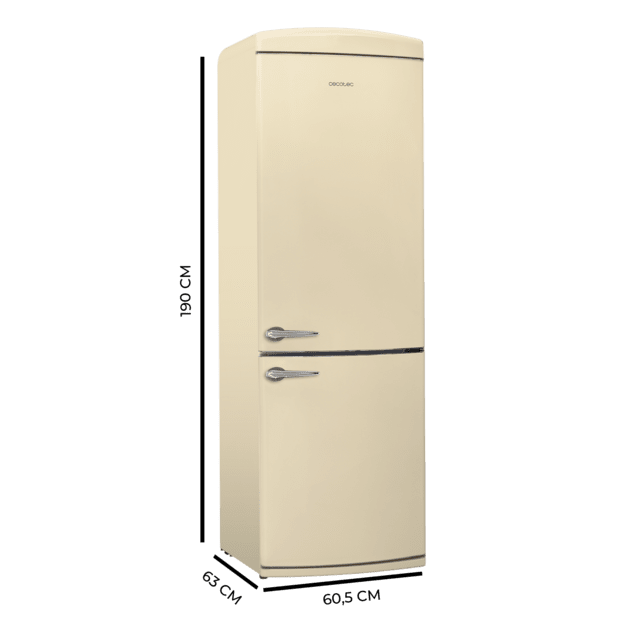 Bolero CoolMarket Combi Origin 294+ Beige E Frigorífico retro combi beige, 190cm de alto y 60 de ancho, capacidad 294L, Total No Frost, clase energética E, Multi Cooling, Ultra Fresh, Convertible Box, Multi Air Flow, Fast Freezing, Modo Eco, Botellero y Alarma en puerta.