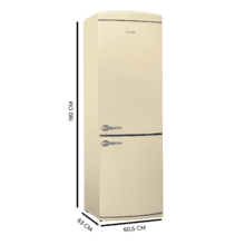 Bolero CoolMarket Combi Origin 294+ Beige E Frigorífico retro combi beige, 190cm de alto y 60 de ancho, capacidad 294L, Total No Frost, clase energética E, Multi Cooling, Ultra Fresh, Convertible Box, Multi Air Flow, Fast Freezing, Modo Eco, Botellero y Alarma en puerta.