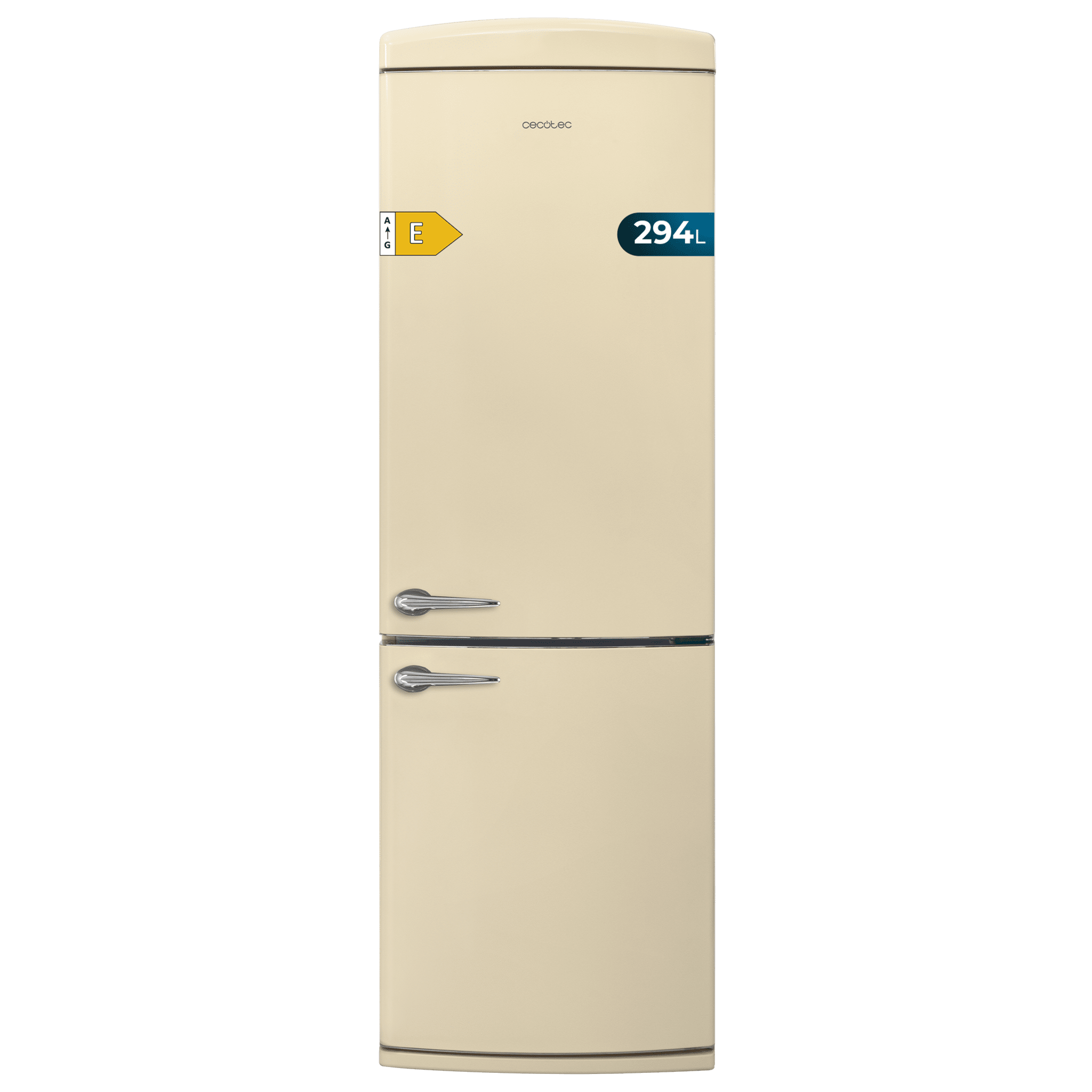 Réfrigérateur combi rétro Bolero CoolMarket Combi Origin 294+ Beige E Beige, 190 cm de haut et 60 de large, capacité 294 L, Total No Frost, classe énergétique E, Multi Cooling, Ultra Fresh, Box Convertible, Multi Air Flow, Congélation rapide, Mode Eco, Bouteille rack et alarme sur la porte.