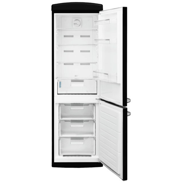 Bolero CoolMarket Combi Origin 294+ Black E Frigorífico retro combi negro, 190cm de alto y 60 de ancho, capacidad 294L, Total No Frost, clase energética E, Multi Cooling, Ultra Fresh, Convertible Box, Multi Air Flow, Fast Freezing, Modo Eco, Botellero y Alarma en puerta.