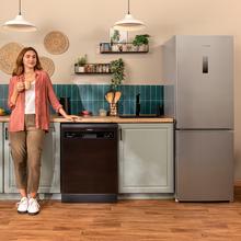 Bolero CoolMarket Combi 290 Inox Frigorífico combi inox de 185cm alto y 59,5cm de ancho con 290 litros de capacidad, total nofrost, clase E y 1 cajón para los productos frescos, Fast Cooling y y Fast Freezing, Modo Smart y Modo Vacaciones.