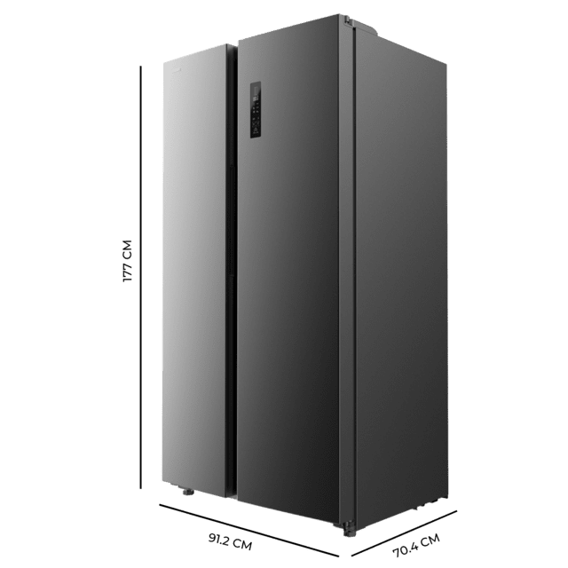 Bolero CoolMarket SBS 562 Dark D Frigorífico Americano Side by Side Inox escuro com 562 l de capacidade, 177 cm de altura e 91,2 cm de largura, com sistema Multi Air Flow, Total No Frost, Compressor Inverter Plus. Além disso, possui o modo Fast Cooling e Fast Freezing.