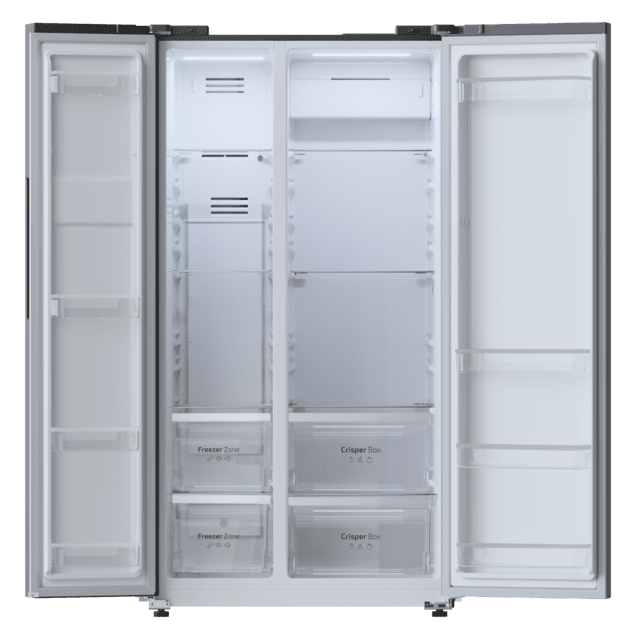 Bolero CoolMarket SBS 562 Dark D Frigorífico Americano Side by Side Inox escuro com 562 l de capacidade, 177 cm de altura e 91,2 cm de largura, com sistema Multi Air Flow, Total No Frost, Compressor Inverter Plus. Além disso, possui o modo Fast Cooling e Fast Freezing.