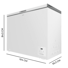 Bolero CoolMarket Chest 254 White E Congelador horizontal branco, 83,5cm de altura e 104cm de largura, com capacidade de 254 L, compressor Inverter Plus, conversível em refrigerador, classe energética E e com modo Fast Freezing