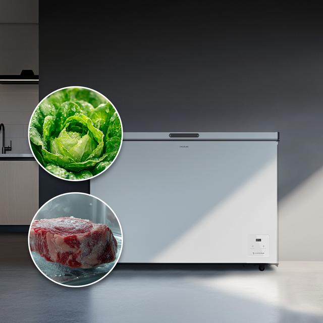 Bolero CoolMarket Chest 254 White E Congelador horizontal branco, 83,5cm de altura e 104cm de largura, com capacidade de 254 L, compressor Inverter Plus, conversível em refrigerador, classe energética E e com modo Fast Freezing