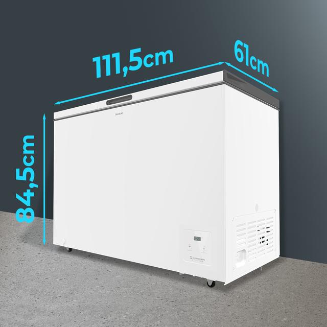 Bolero CoolMarket Chest 299 white E Cogelador horizontal blanco, 84,5cm alto y 111,5cm ancho, con 299 L de capacidad, compresor Inverter Plus, conversible a frigorífico, clase energética E y con modo Fast Freezing