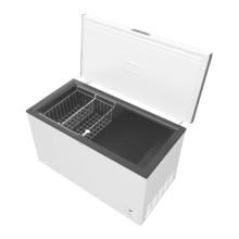 Bolero CoolMarket Chest 400 white E Cogelador horizontal blanco, 83,5cm alto y 136,5cm ancho, con 400 L de capacidad, compresor Inverter Plus, conversible a frigorífico, clase energética E, dos cestas y con modo Fast Freezing