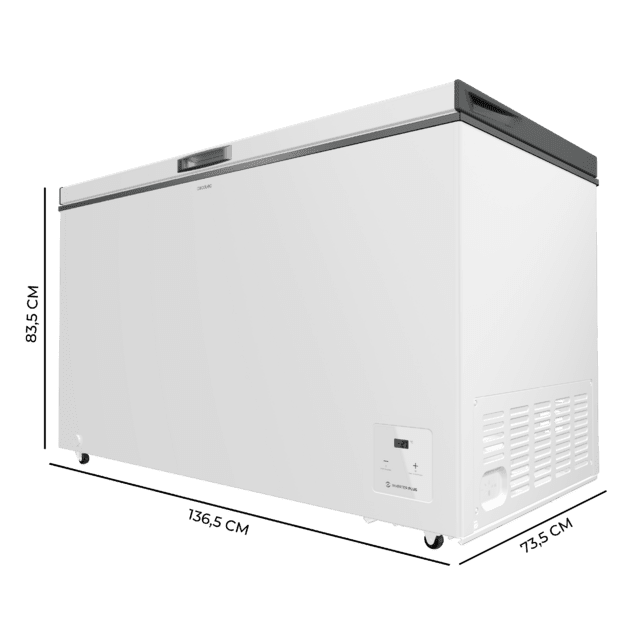 Bolero CoolMarket Chest 400 white E Cogelador horizontal blanco, 83,5cm alto y 136,5cm ancho, con 400 L de capacidad, compresor Inverter Plus, conversible a frigorífico, clase energética E, dos cestas y con modo Fast Freezing