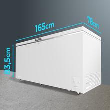 Bolero CoolMarket Chest 500 white E Arca congeladora horizontal branca com 83,5 cm de altura e 165 cm de largura, com capacidade para 500 L, compressor Inverter Plus, convertível em frigorífico, dois cestos, classe energética E e modo Fast Freezing.