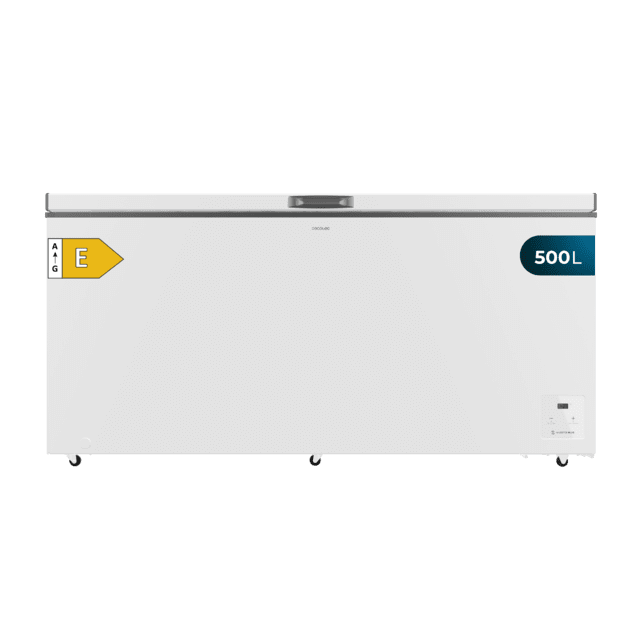 Bolero CoolMarket Chest 500 white E Arca congeladora horizontal branca com 83,5 cm de altura e 165 cm de largura, com capacidade para 500 L, compressor Inverter Plus, convertível em frigorífico, dois cestos, classe energética E e modo Fast Freezing.