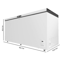 Bolero CoolMarket Chest 500 white E Cogelador horizontal blanco, 83,5cm alto y 165cm ancho, con 500 L de capacidad, compresor Inverter Plus, conversible a frigorífico, clase energética E, dos cestas y con modo Fast Freezing