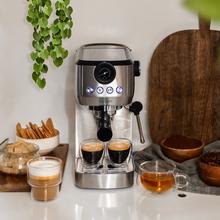 Power Espresso 20 Steel Pro Espressomaschine mit 20 Bar, Thermoblock und Dampfrohr.