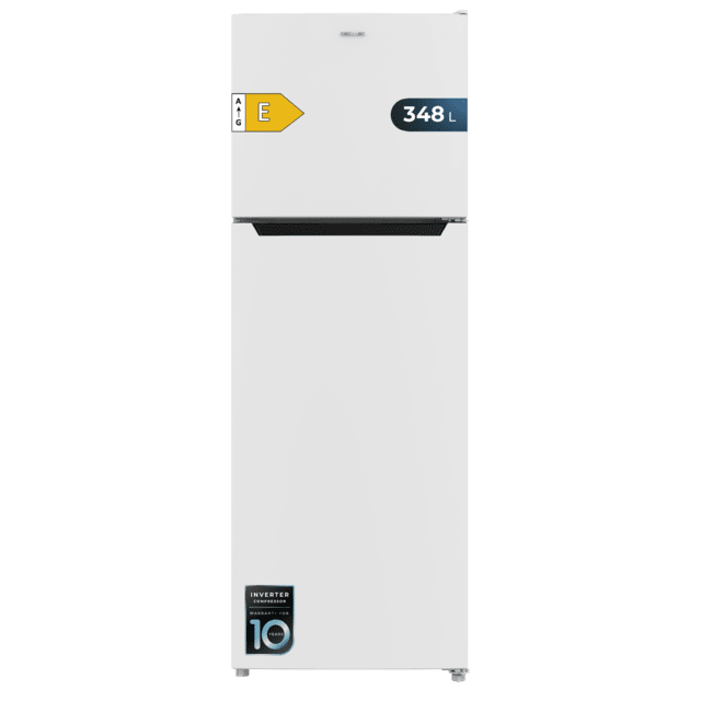 Bolero CoolMarket 2D 348 NF White E Frigorífico de 2 puertas color blanco de 170cm de alto y 59,5cm de ancho con gran capacidad de 348 Litros y Motor Inverter con 10 años de garantía. Sistema de conservación No Frost y clase energética E.