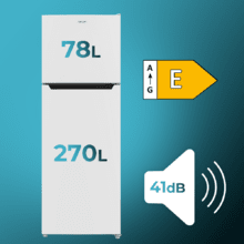 Bolero CoolMarket 2D 348 NF White E Frigorífico de 2 puertas color blanco de 170cm de alto y 59,5cm de ancho con gran capacidad de 348 Litros y Motor Inverter con 10 años de garantía. Sistema de conservación No Frost y clase energética E.