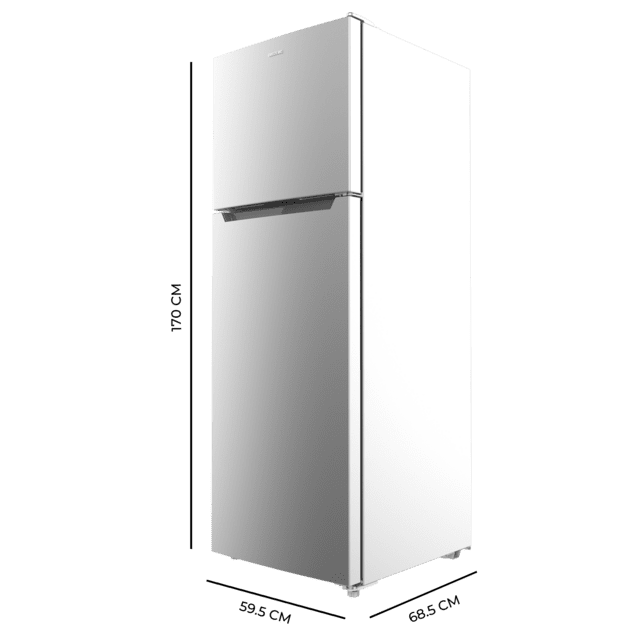 Bolero CoolMarket 2D 348 NF Inox E Frigorífico de 2 portas em aço inoxidável com 170 cm de altura e 59,5 cm de largura, com uma grande capacidade de 348 litros e motor Inverter com 10 anos de garantia. Sistema de conservação No Frost e classe energética E.