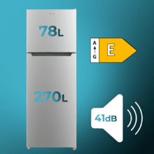 Bolero CoolMarket 2D 348 NF Inox E Frigorífico de 2 puertas acero inoxidable de 170cm de alto y 59,5cm de ancho con gran capacidad de 348 Litros y Motor Inverter con 10 años de garantía. Sistema de conservación No Frost y clase energética E.