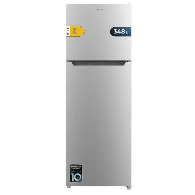 Bolero CoolMarket 2D 348 NF Inox E Frigorífico de 2 portas em aço inoxidável com 170 cm de altura e 59,5 cm de largura, com uma grande capacidade de 348 litros e motor Inverter com 10 anos de garantia. Sistema de conservação No Frost e classe energética E.