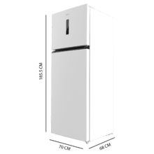 Bolero CoolMarket 2D 465 NF White E Frigorífico de 2 portas branco com 185,5 cm de altura e 70,3 cm de largura, com uma grande capacidade de 465 litros e motor Inverter com 10 anos de garantia. Sistema de conservação No Frost e classe energética E.
