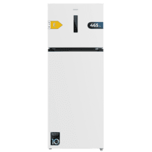 Bolero CoolMarket 2D 465 NF Branco E Geladeira 2 portas branca medindo 185,5cm de altura e 70,3cm de largura com grande capacidade de 465 Litros e Motor Inverter com garantia de 10 anos. Sistema de conservação No Frost e classe energética E.