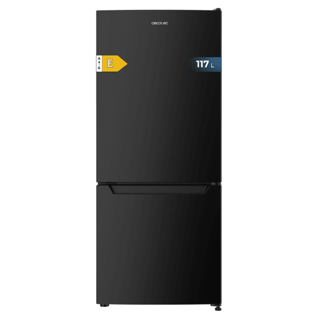 Bolero CoolMarket Combi 117 DF Black E Frigorífico de combi negro, 114cm de alto y 47cm de ancho 117 litros, Defrost, clase energética E y con modo Fast Freezing, Luz LED