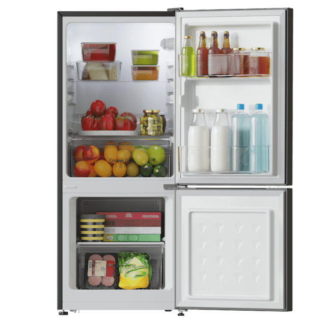 Bolero CoolMarket Combi 117 DF Black E Frigorífico de combi negro, 114cm de alto y 47cm de ancho 117 litros, Defrost, clase energética E y con modo Fast Freezing, Luz LED