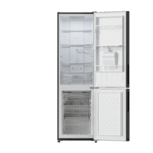 Bolero CoolMarket Combi 250 WD Grey Glass D Frigorífico combi cristal gris, 180cm de alto y 55 cm de ancho, con 250 litros de capacidad, compresor Inverter Plus, Total No Frost, dispensador de agua, clase energética D y con sistema Multi Air Flow. Además, cuenta con el modo Fast Cooling y cajón Humidity Box con regulación de humedad así como alarmas de puerta abierta y fallo de funcionamiento.