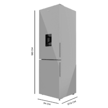 Bolero CoolMarket Combi 250 WD Grey Glass D Frigorífico combi cristal gris, 180cm de alto y 55 cm de ancho, con 250 litros de capacidad, compresor Inverter Plus, Total No Frost, dispensador de agua, clase energética D y con sistema Multi Air Flow. Además, cuenta con el modo Fast Cooling y cajón Humidity Box con regulación de humedad así como alarmas de puerta abierta y fallo de funcionamiento.