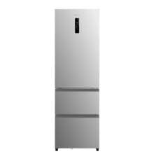 Bolero CoolMarket Combi FD 400 Inox E Frigorífico con Capacidad 400 Litros, Ancho de 60 cm y alto de 191 cm, Sistema Total NoFrost, Max Inside, Distribución de frío Multi AirFlow, Display Digital Exterior, Interior con diseño Premium en color gris, Cajones para fruta y verdura (uno convertible), Clasificación energética Clase E, Compresor Inverter de bajo consumo y silencioso, Funciones Fast Cooling, Fast Freezer, Modo ECO, Alarmas puerta abierta, temperatura y fallo funcionamiento.