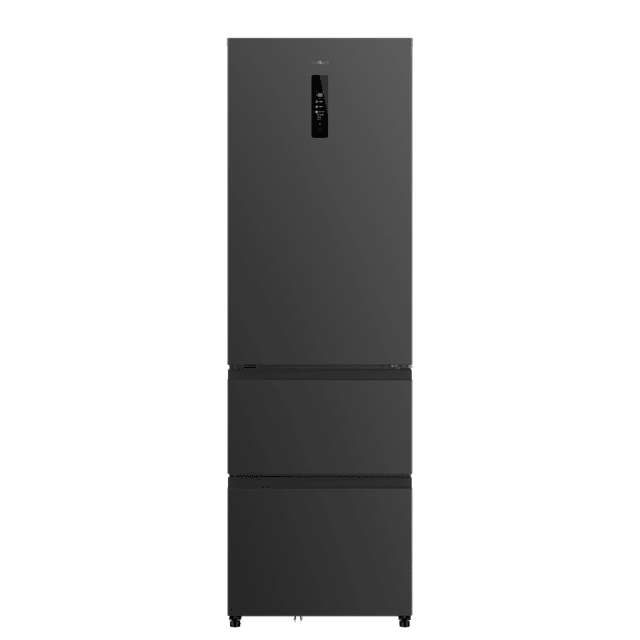 Bolero CoolMarket Combi FD 400 Dark E Frigorífico con Capacidad de 400 Litros, Ancho de 60 cm y alto de 191 cm, Sistema Total NoFrost, Max Inside, Distribución de frío Multi AirFlow, Display Digital Exterior, Interior con diseño Premium en color gris, Cajones para fruta y verdura (uno convertible), Clasificación energética Clase E, Compresor Inverter de bajo consumo y silencioso, Funciones Fast Cooling, Fast Freezer, Modo ECO, Alarmas puerta abierta, temperatura y fallo de funcionamiento.