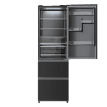 Bolero CoolMarket Combi FD 400 Dark E Frigorífico con Capacidad de 400 Litros, Ancho de 60 cm y alto de 191 cm, Sistema Total NoFrost, Max Inside, Distribución de frío Multi AirFlow, Display Digital Exterior, Interior con diseño Premium en color gris, Cajones para fruta y verdura (uno convertible), Clasificación energética Clase E, Compresor Inverter de bajo consumo y silencioso, Funciones Fast Cooling, Fast Freezer, Modo ECO, Alarmas puerta abierta, temperatura y fallo de funcionamiento.